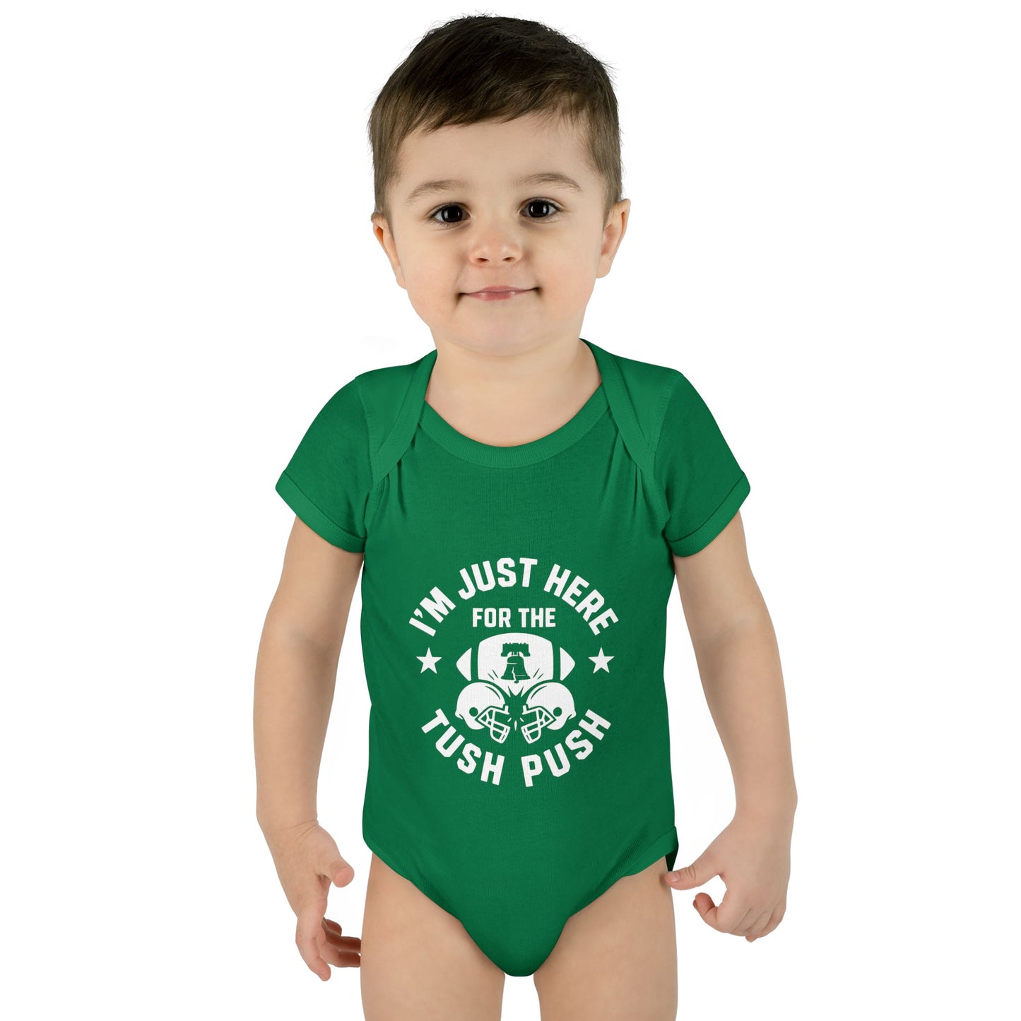 Tush Push Eagles Onesie, Infant Baby Rib Bodysuit, "I'm Just Here for the Tush Push" design. Infant Game Day Top, Philadelphia Baby Gear