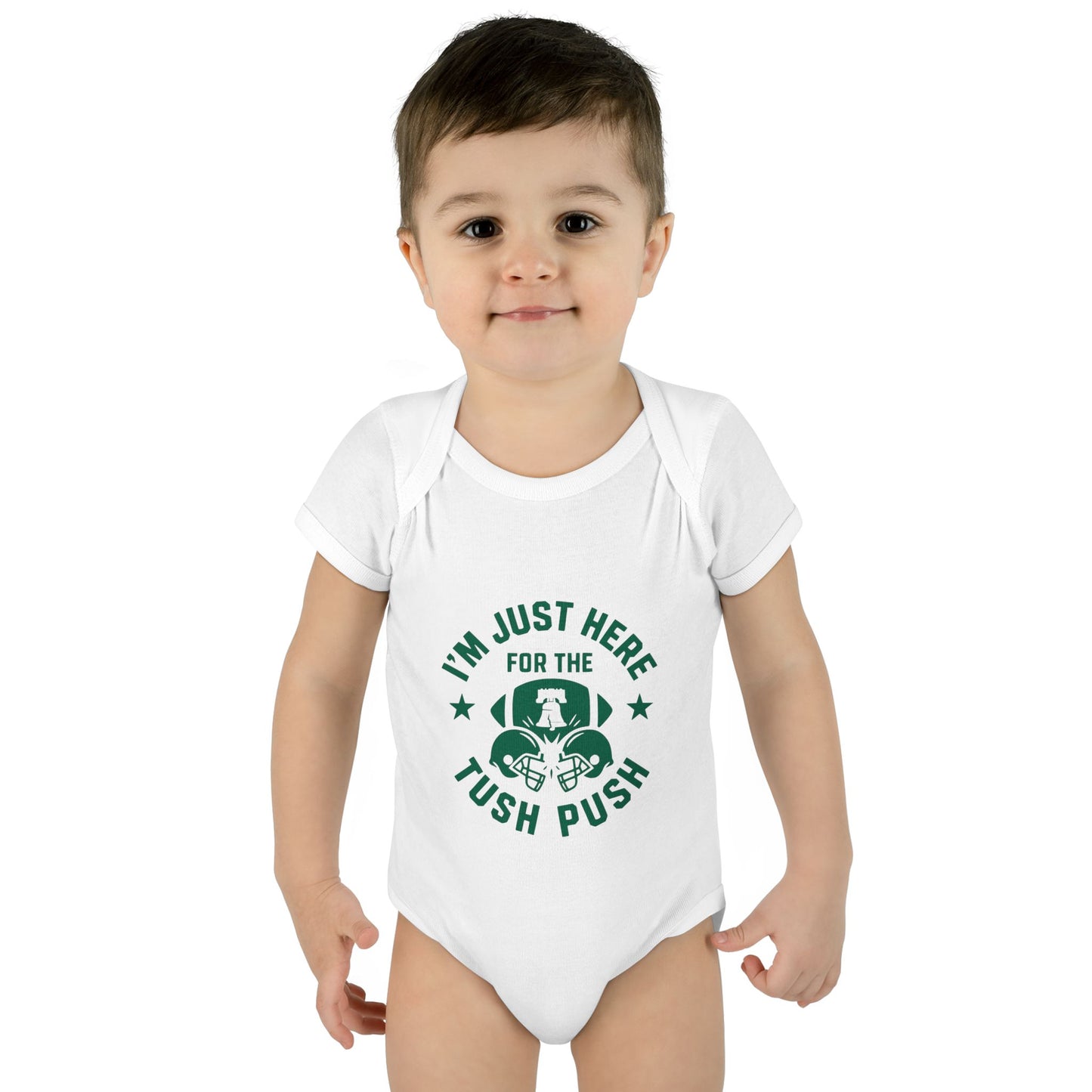 Tush Push Eagles Onesie, Infant Baby Rib Bodysuit, "I'm Just Here for the Tush Push" design. Infant Game Day Top, Philadelphia Baby Gear