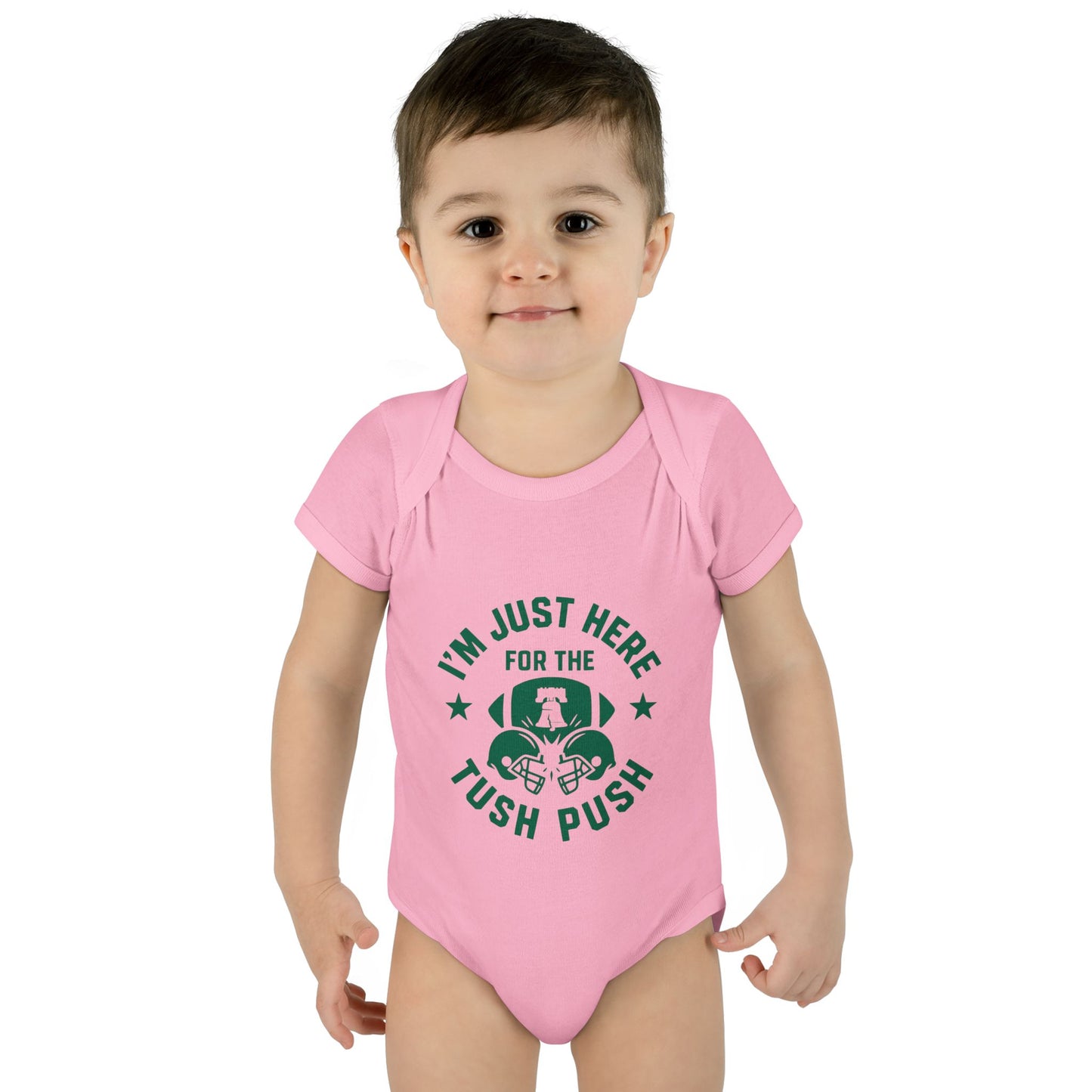 Tush Push Eagles Onesie, Infant Baby Rib Bodysuit, "I'm Just Here for the Tush Push" design. Infant Game Day Top, Philadelphia Baby Gear