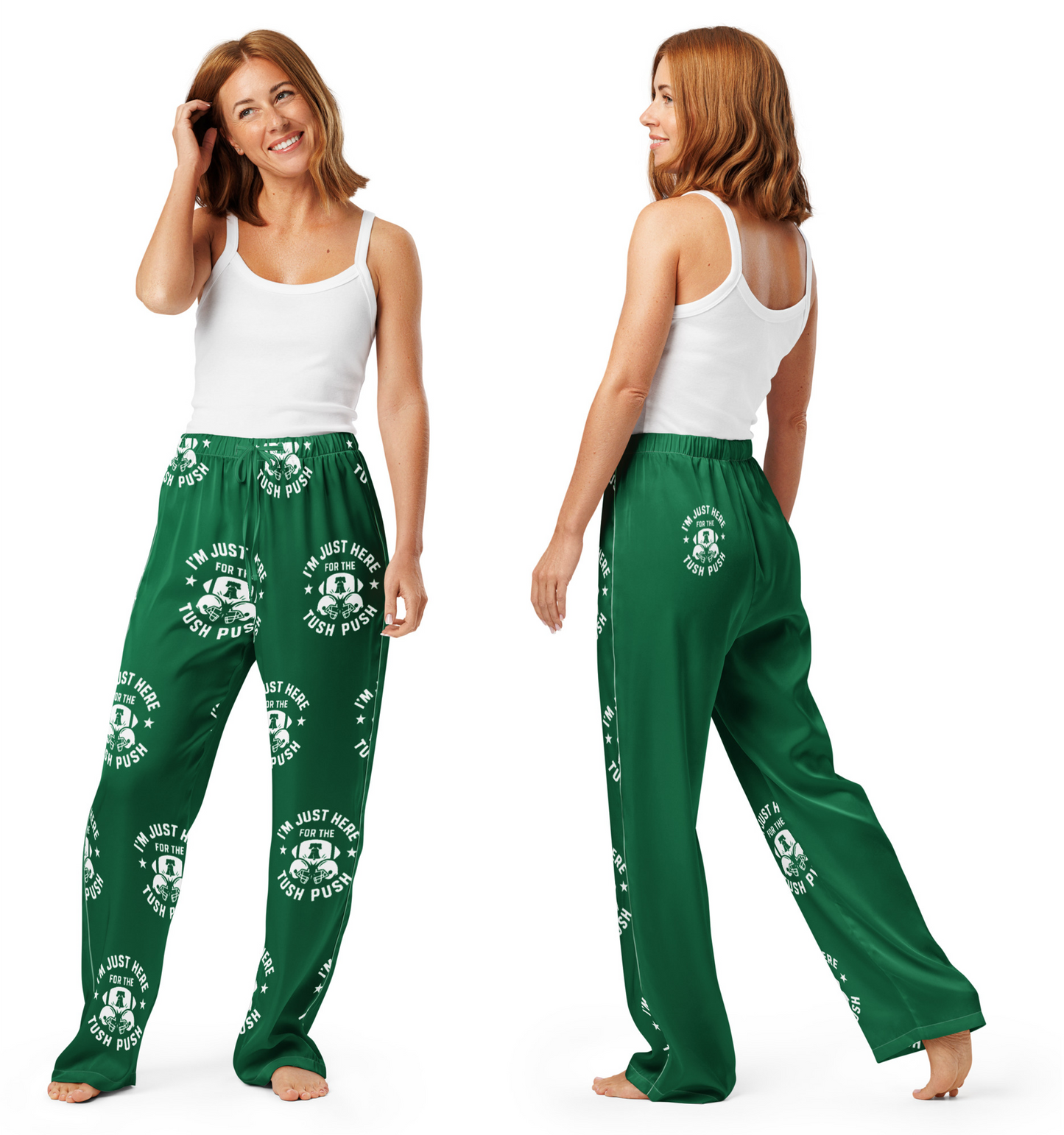 Tush Push™ Women’s Pajama Set – Philly Football Game Day Sleepwear in Kelly Green, Silky Pants, Shorts and Tops, Mix and Match