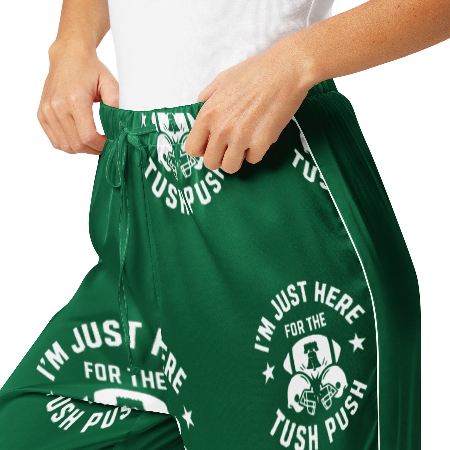 Tush Push™ Women’s Pajama Set – Philly Football Game Day Sleepwear in Kelly Green, Silky Pants, Shorts and Tops, Mix and Match