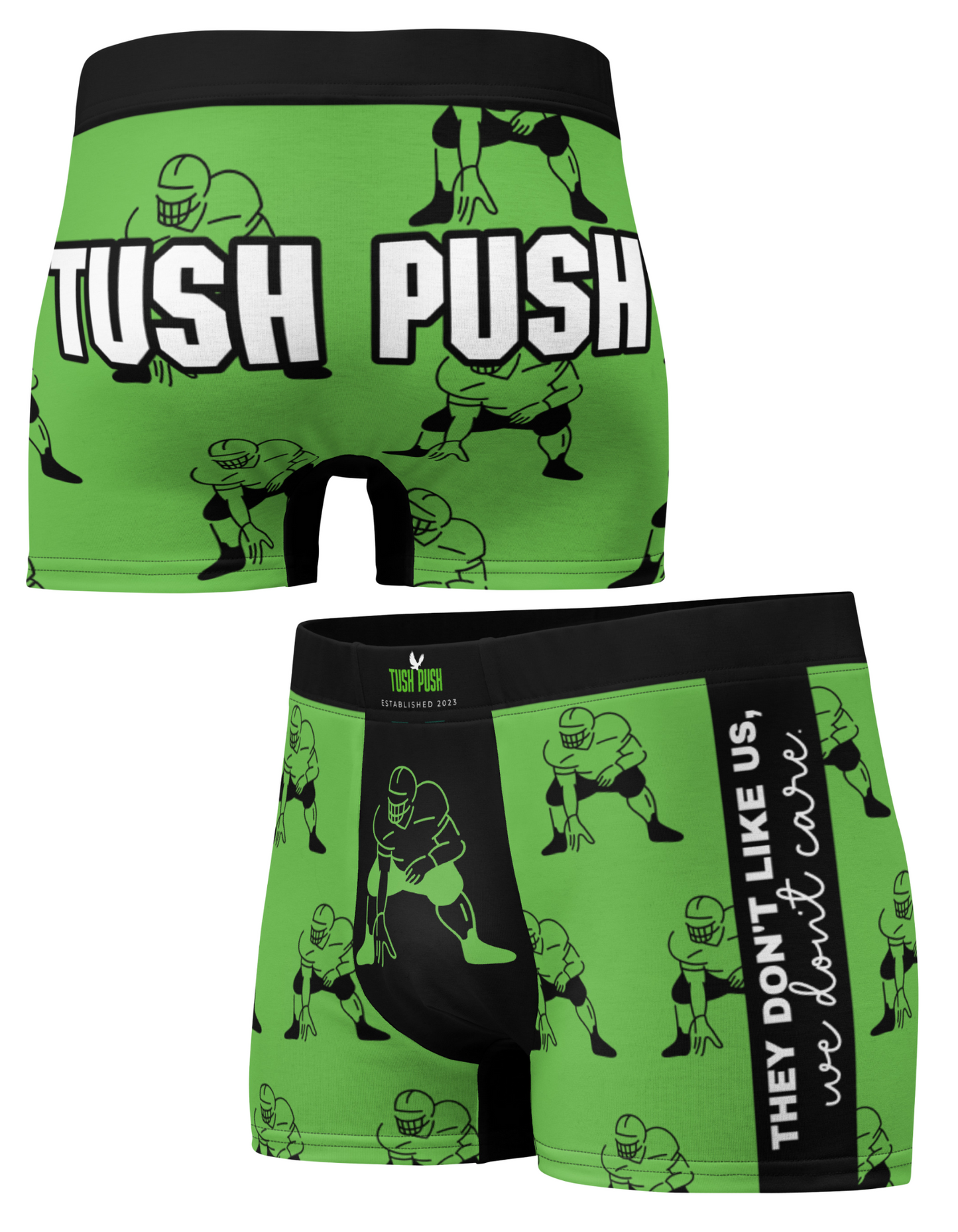 Tush Push™️ Boxer Briefs, “They Dont Like Us, We Dont Care”, Football Underwear, Green