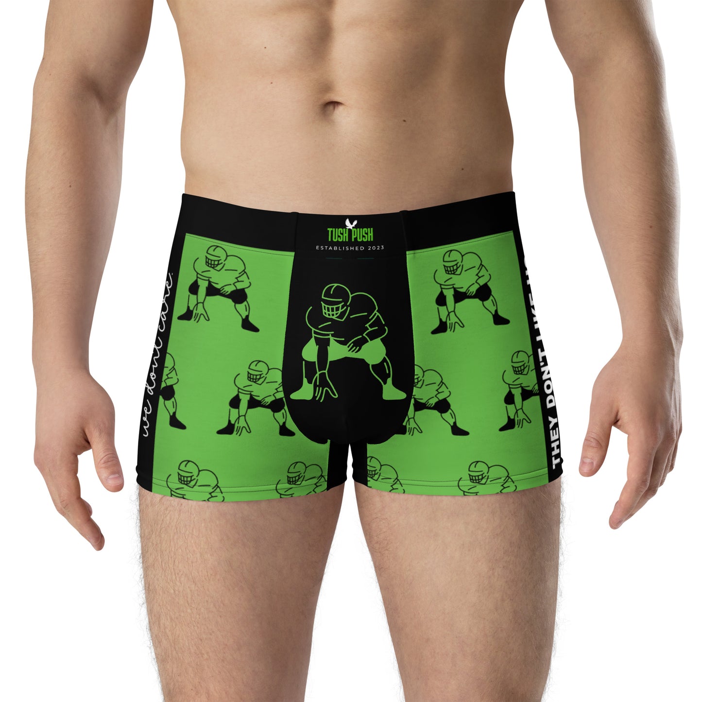 Tush Push™️ Boxer Briefs, “They Dont Like Us, We Dont Care”, Football Underwear, Green