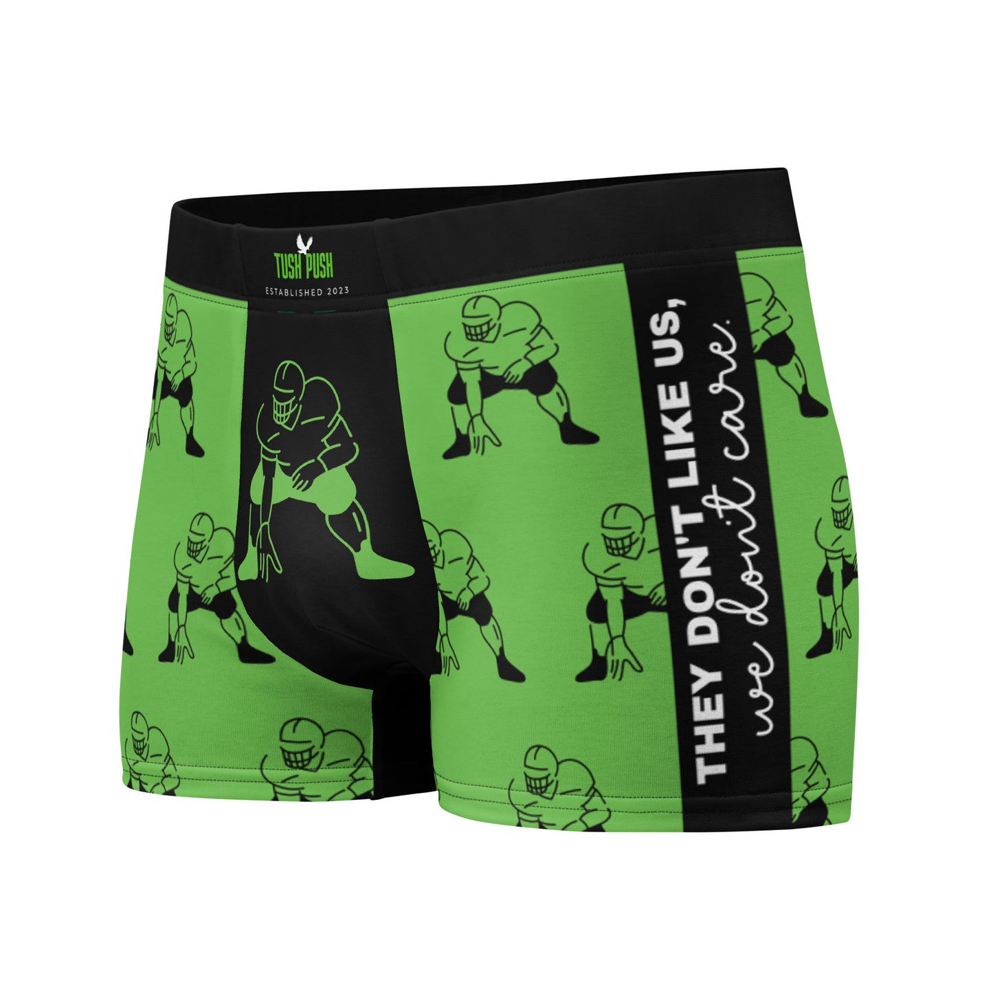 Tush Push™️ Boxer Briefs, “They Dont Like Us, We Dont Care”, Football Underwear, Green