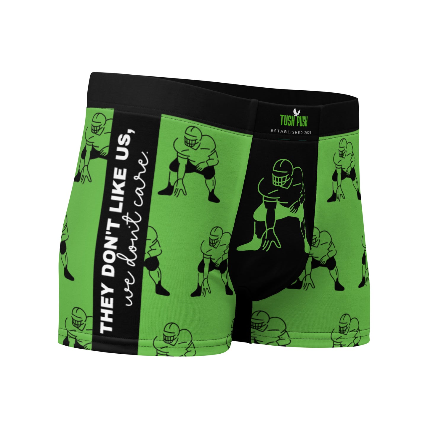 Tush Push™️ Boxer Briefs, “They Dont Like Us, We Dont Care”, Football Underwear, Green