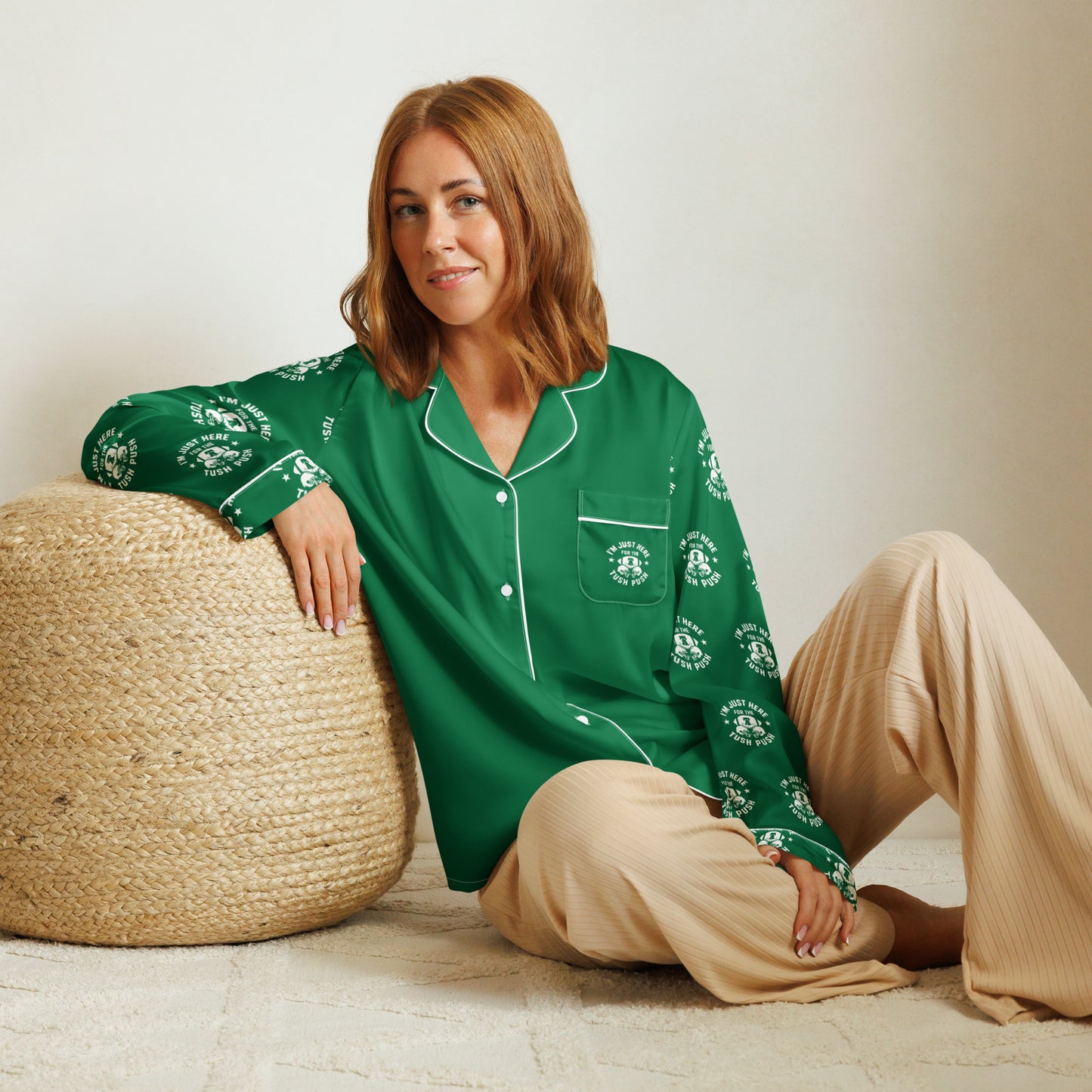 Tush Push™ Women’s Pajama Set – Philly Football Game Day Sleepwear in Kelly Green, Silky Pants, Shorts and Tops, Mix and Match