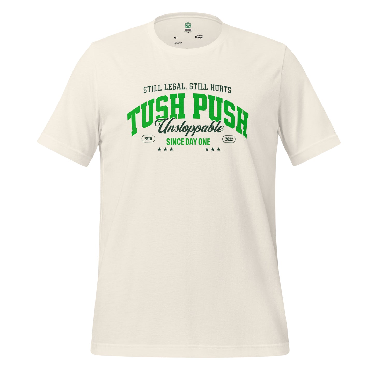 Vintage white TUSH PUSH Still Legal Still Hurts t-shirt, Philadelphia football fan apparel ghost mockup