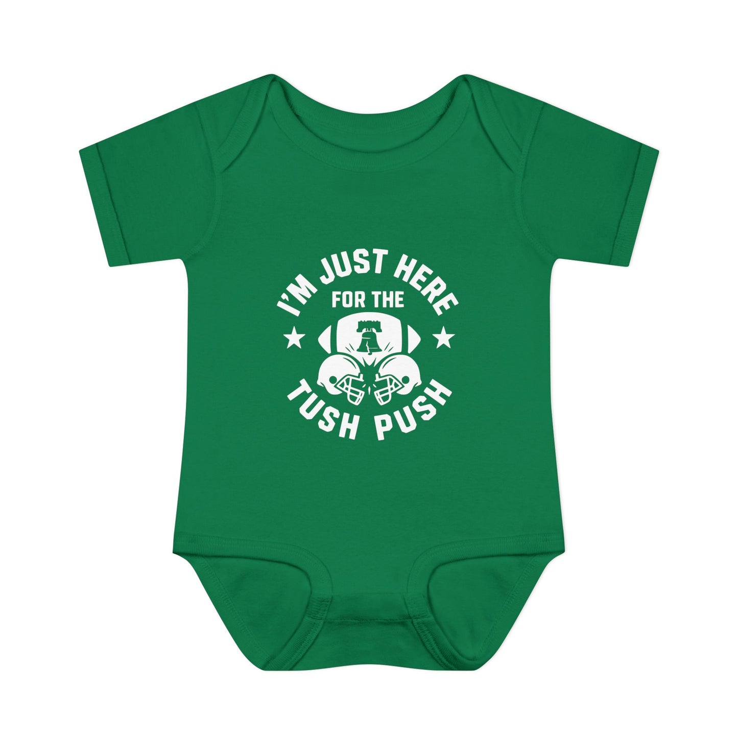 Tush Push® Onesie, Infant Baby Bodysuit, "I'm Just Here for the Tush Push" design. Infant Game Day Top, Philadelphia Baby Gear