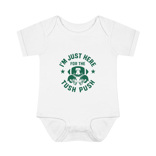 Tush Push Eagles Onesie, Infant Baby Rib Bodysuit, "I'm Just Here for the Tush Push" design. Infant Game Day Top, Philadelphia Baby Gear