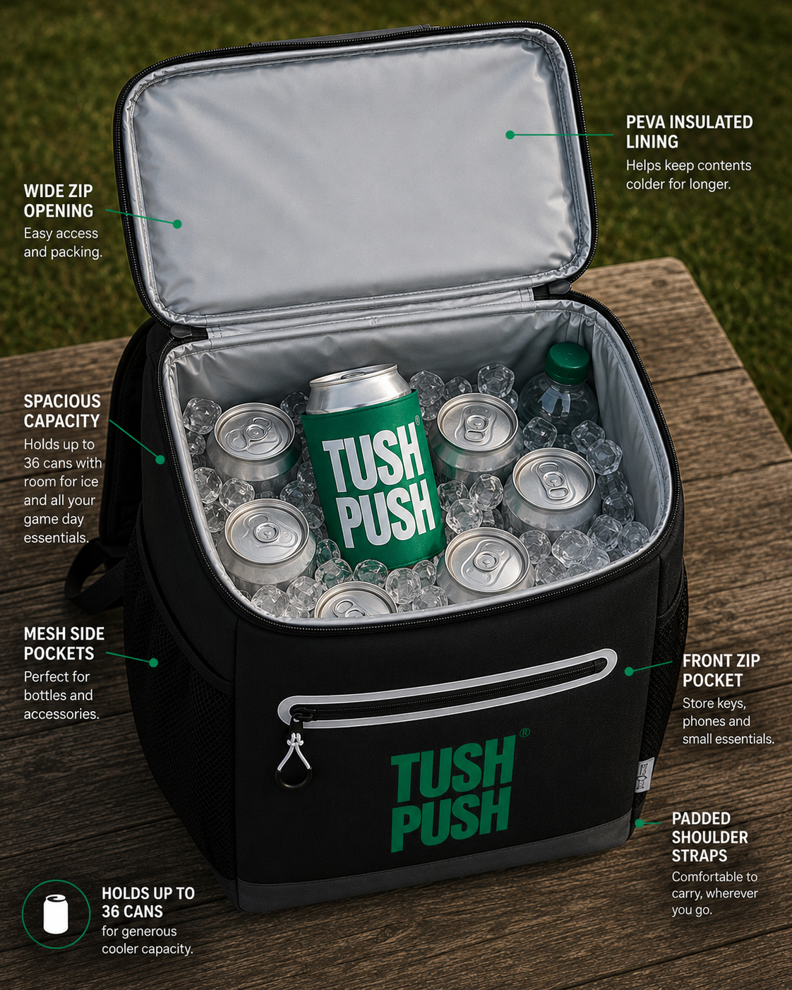 Philadelphia Can Cooler for Game Day | 36-Can Cooler Backpack | Insulated Tailgate Backpack | Tush Push®