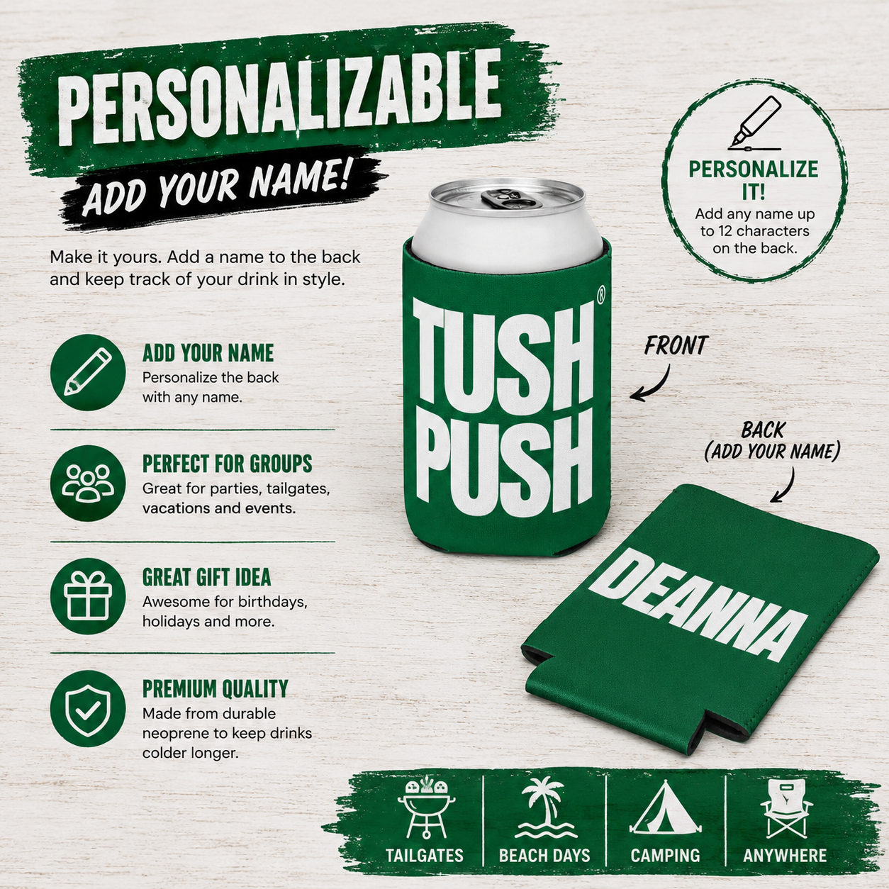 Personalized Football Can Cooler | Philadelphia Tush Push ® | 12 oz Insulated Drink Sleeve Cozie