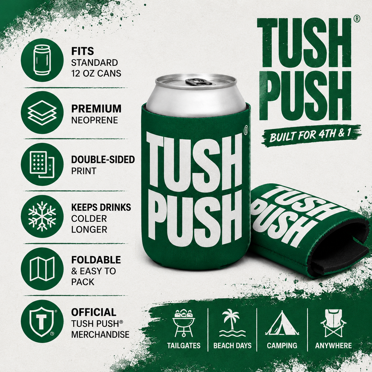 Personalized Football Can Cooler | Philadelphia Tush Push ® | 12 oz Insulated Drink Sleeve Cozie