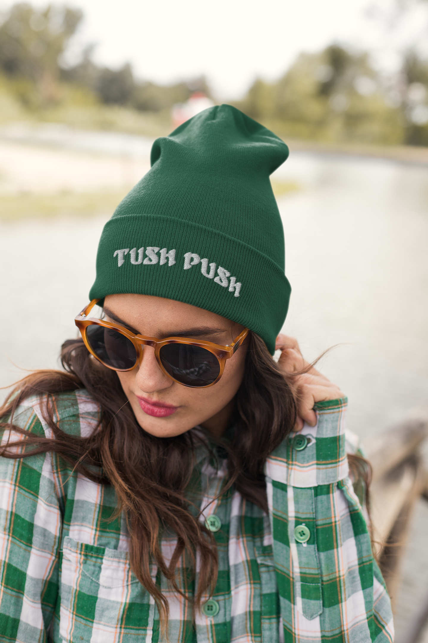 Tush Push® Cuffed Beanie – Warm Winter Knit Hat for Snow & Game Day, Knit Embroidered Hat | Green, Black, White, Gray