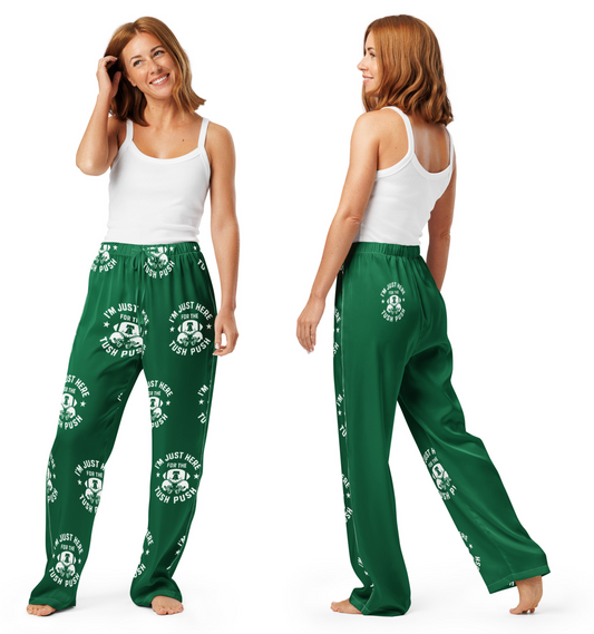 Tush Push™ Women’s Pajama Set – Philly Football Game Day Sleepwear in Kelly Green, Silky Pants, Shorts and Tops, Mix and Match