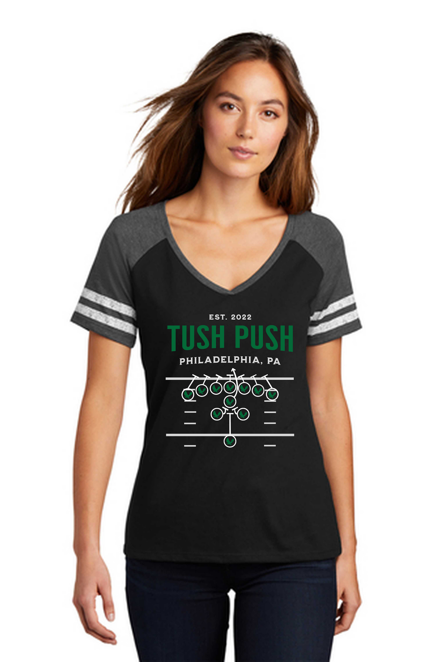 TUSH PUSH™ Women’s V-Neck Jersey Tee – Philly Football Gameday Shirt