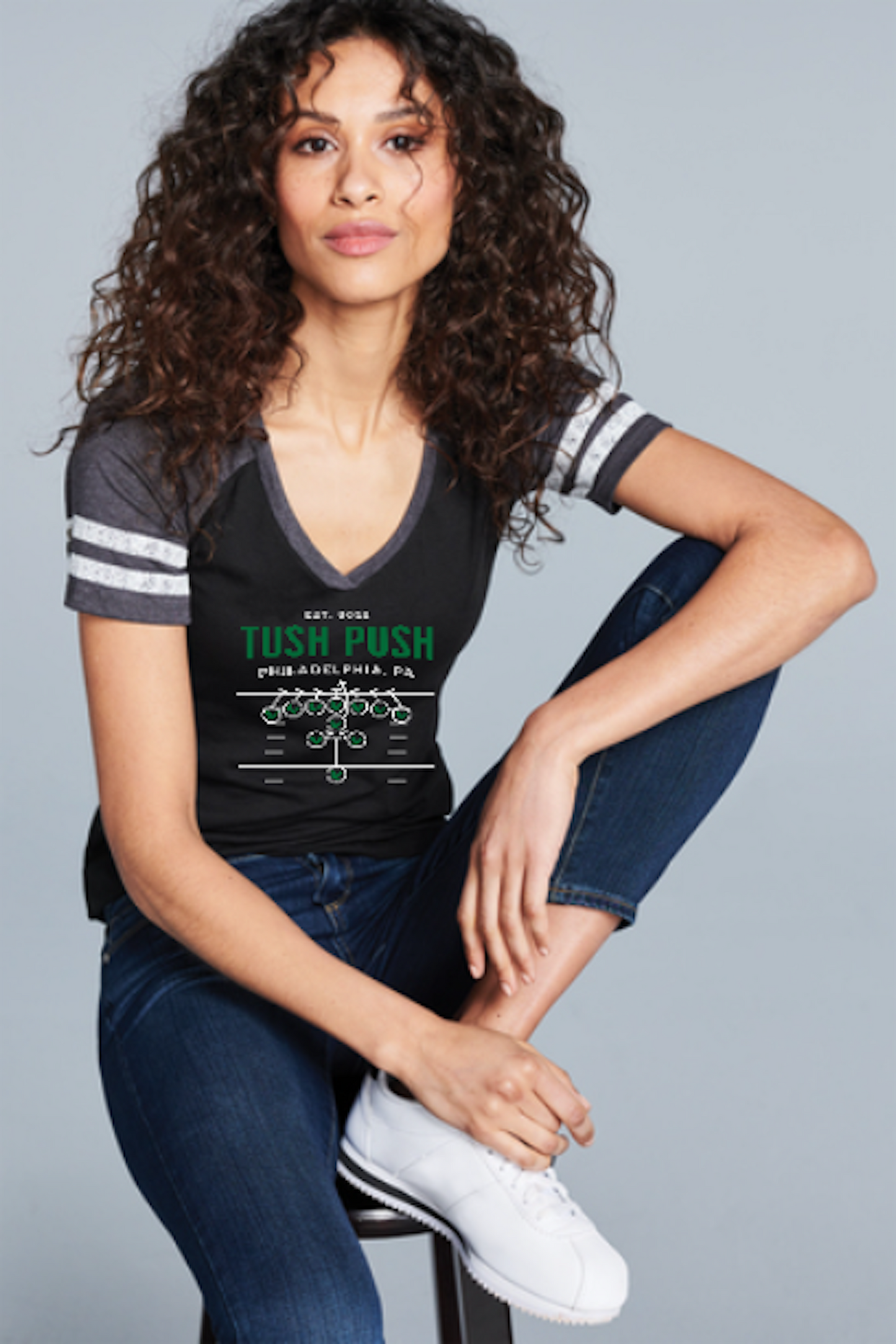 TUSH PUSH™ Women’s V-Neck Jersey Tee – Philly Football Gameday Shirt