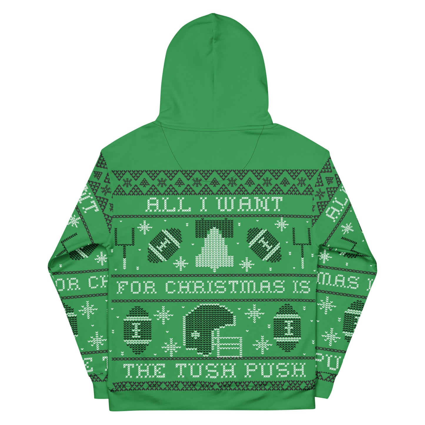 Tush Push Ugly Christmas Hoodie, All I Want for Christmas is the Tush Push, Unisex Kelly Green Cotton Hoodie