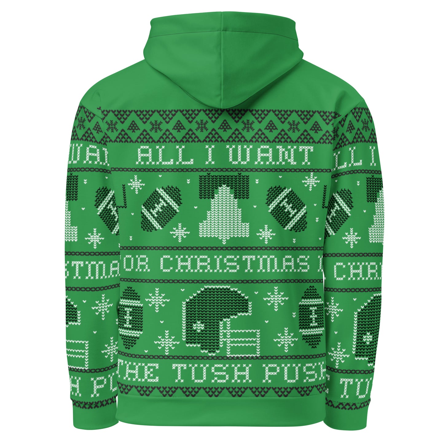 Tush Push Ugly Christmas Hoodie, All I Want for Christmas is the Tush Push, Unisex Kelly Green Cotton Hoodie