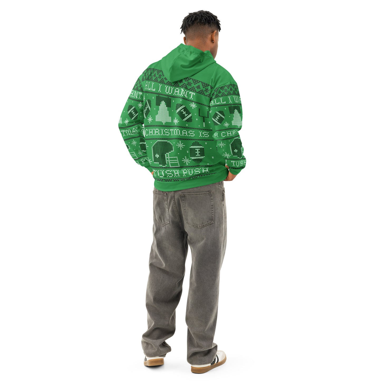 Tush Push Ugly Christmas Hoodie, All I Want for Christmas is the Tush Push, Unisex Kelly Green Cotton Hoodie