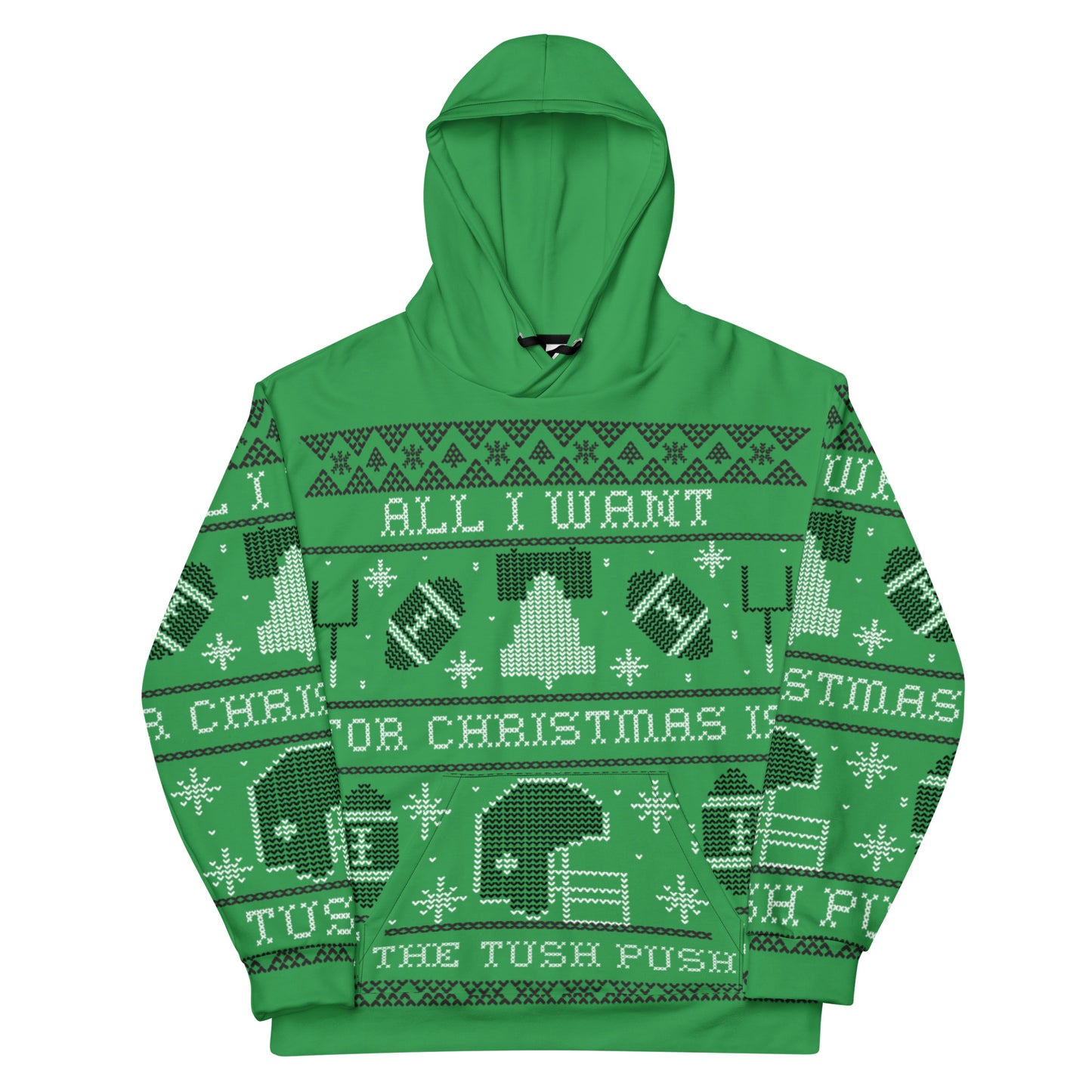 Tush Push Ugly Christmas Hoodie, All I Want for Christmas is the Tush Push, Unisex Kelly Green Cotton Hoodie