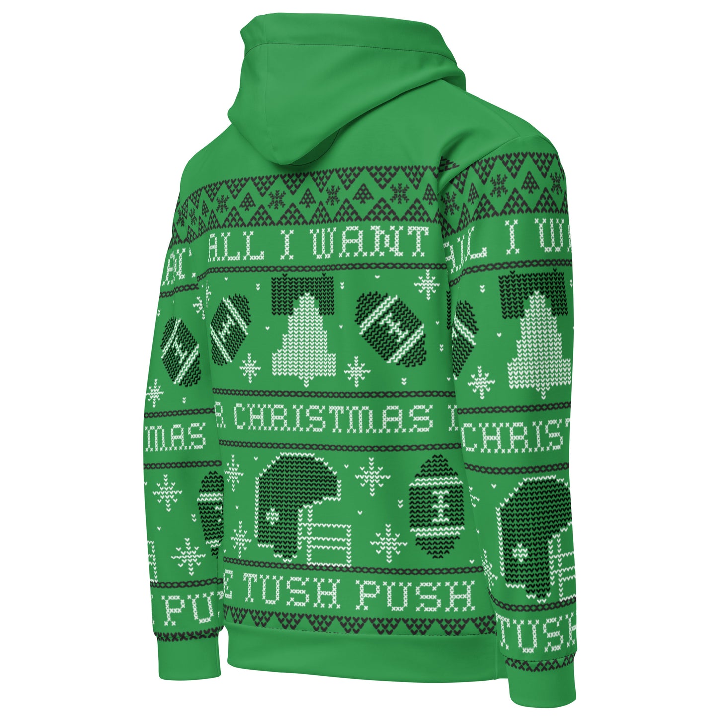 Tush Push Ugly Christmas Hoodie, All I Want for Christmas is the Tush Push, Unisex Kelly Green Cotton Hoodie