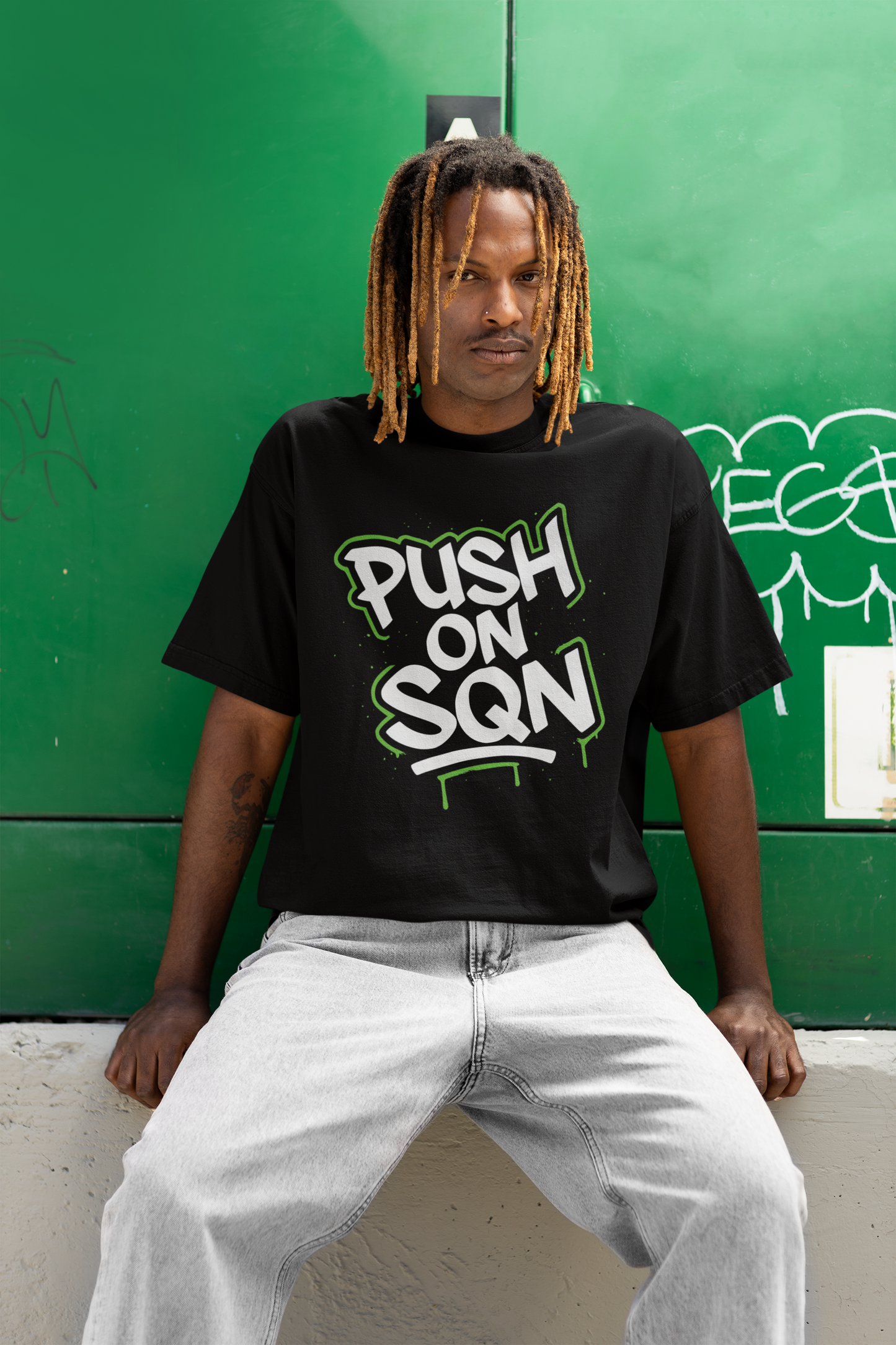 Push On Eagles Shirt, SQN Graffiti Tee, Oversized Philly Tush Push T-Shirt, Saquon-Inspired Philly Fan Gear, Heavyweight Streetwear Urban Tee
