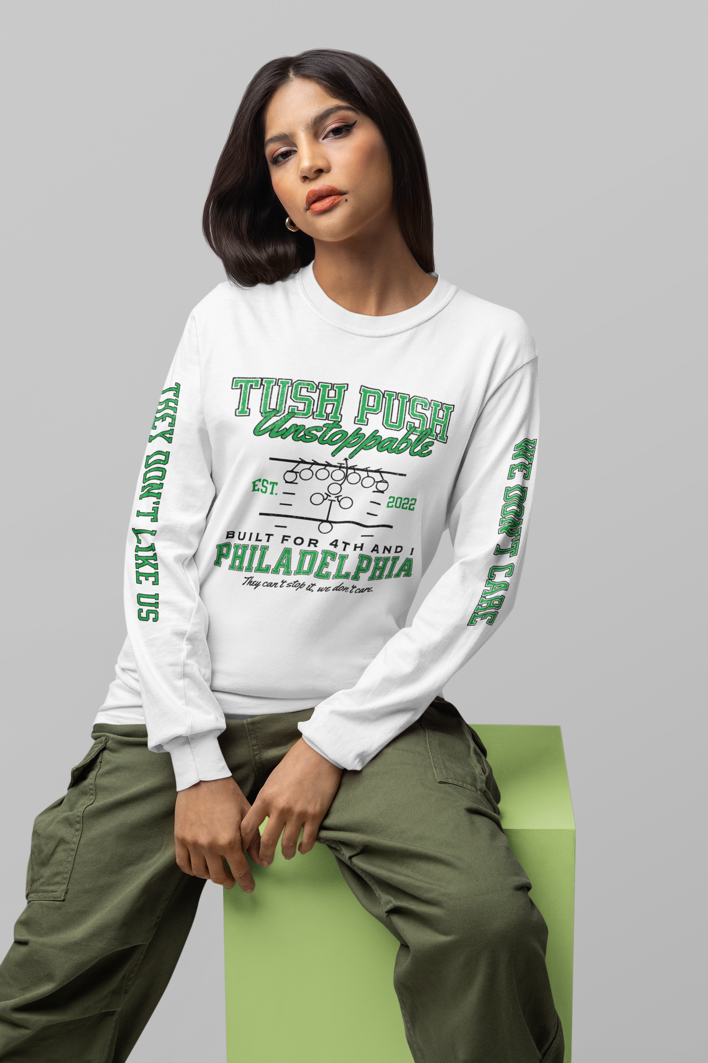 TUSH PUSH™ Long Sleeve Shirt – Philly Football Graphic Tee, Garment Dyed Crewneck, Game Day Philadelphia Shirt